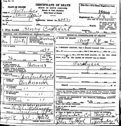 Henry's Death Certificate